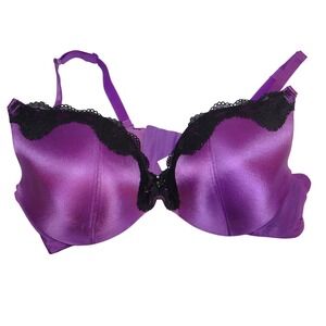 Cacique Intimates Purple Satin Black Lace Underwire Bra 44B Lane Bryant